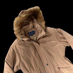 Pendleton Womens Brown Coat Removable Fur Hood Lined Insulated Size Large Parka